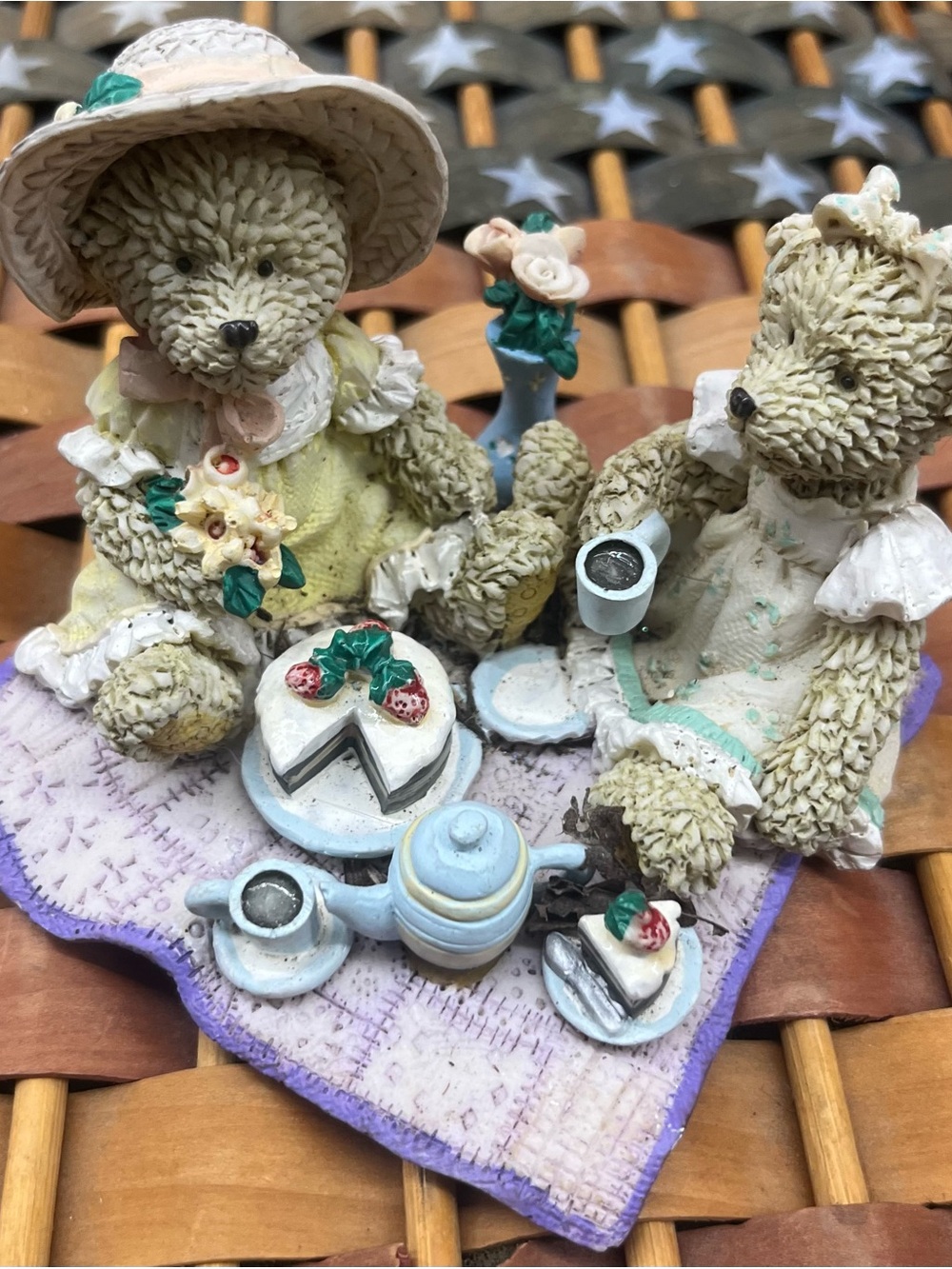 Boyds Bears Tea Time Figurine Set - Beige, Cream, Lavender, Blue